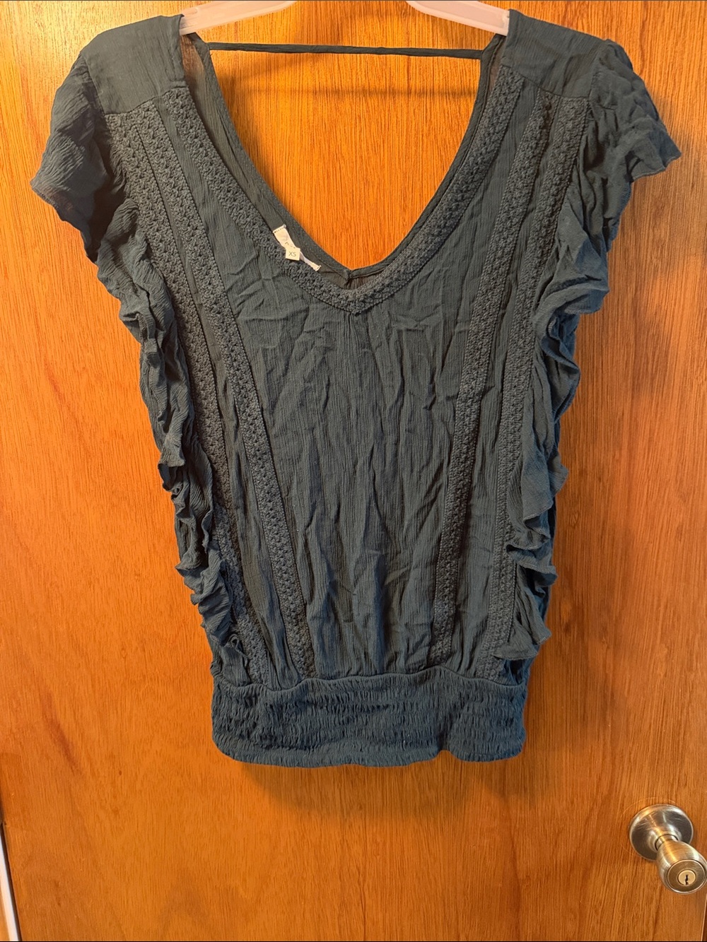 Maurices Teal V-Neck Ruffle Sleeve Blouse